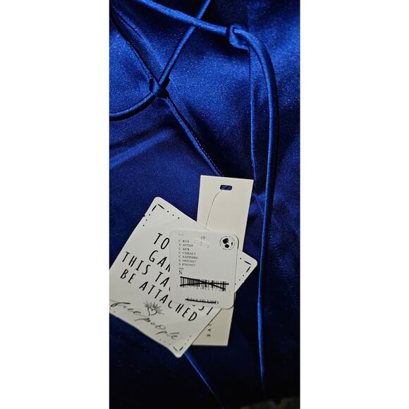 NWT Free People DELFI Amber Mini Shift Dress $368 SMALL Colbalt Blue Long Sleeve - Picture 4 of 4